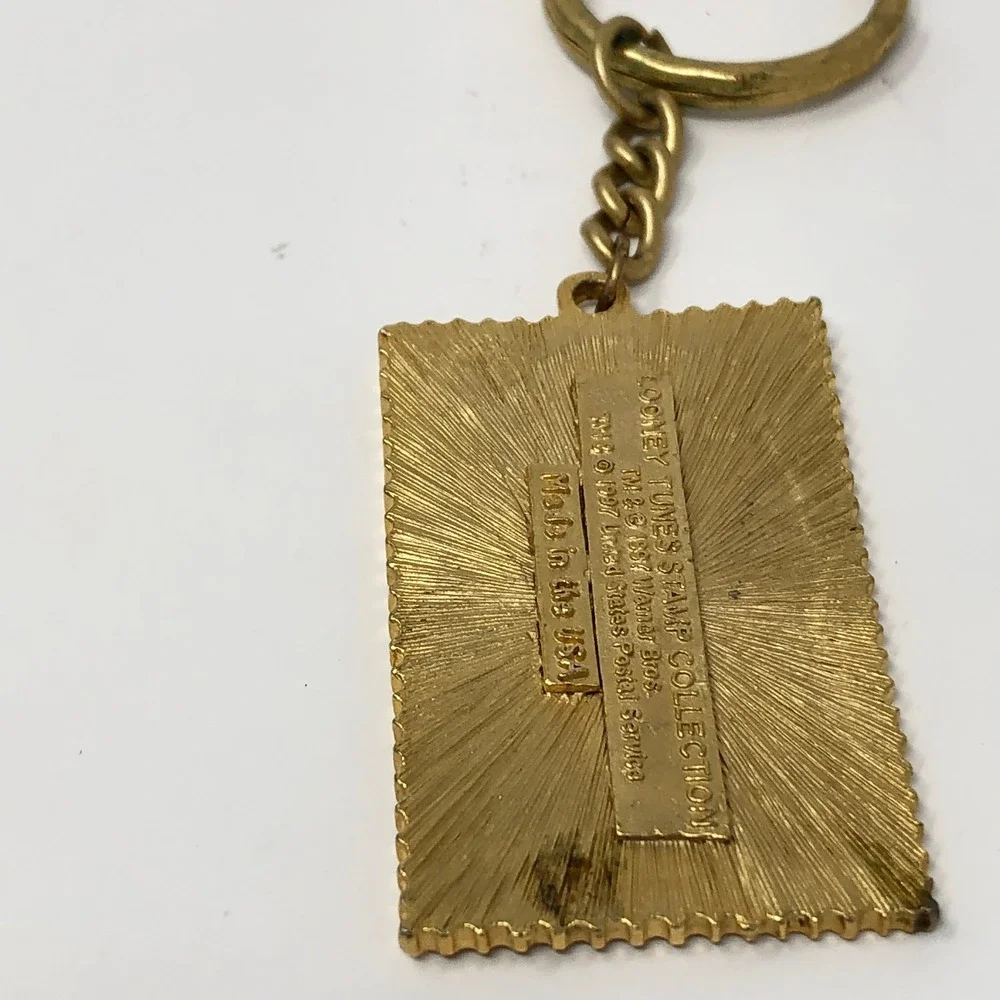 Vintage Bugs Bunny 32 Cent USA Postage Stamp Enamel Keychain Gold Tone 1997